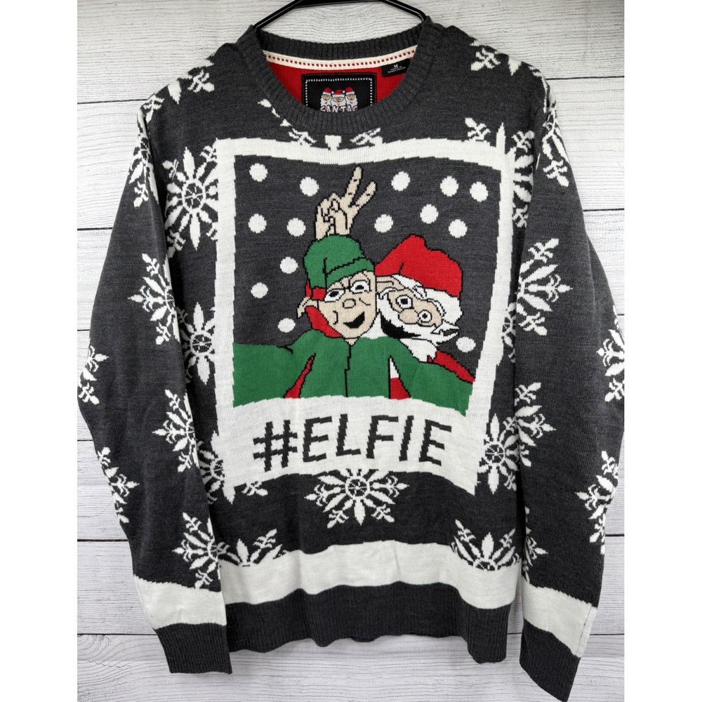 Santas Ugly Christmas Sweater Elfie Selfie Holiday Fun Knit‎ Size M